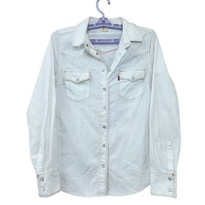 Levi's Size Small Western Cream Denim Pearl Snap Shirt Ladies Long Sleeve Cotton